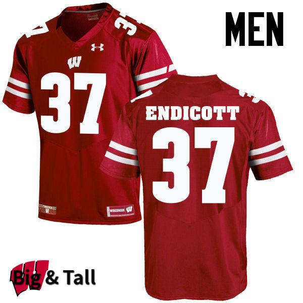 Wisconsin Badgers Men's #37 Andrew Endicott NCAA Under Armour Authentic Red Big & Tall College Stitched Football Jersey QW40H10HT